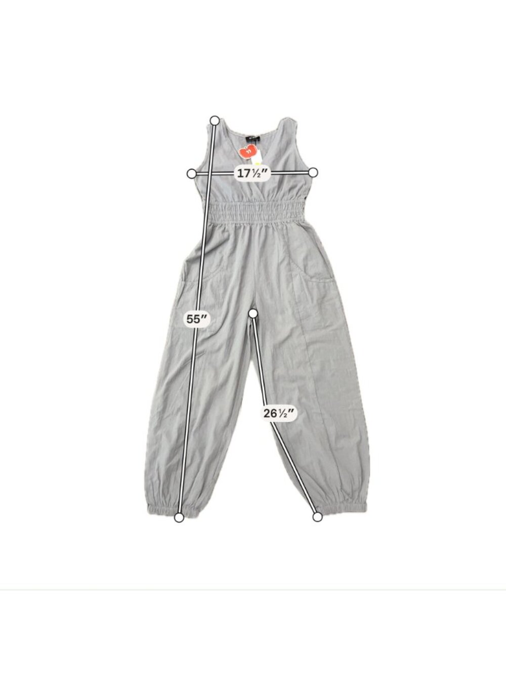 Cider Large Gray Sleeveless Elastic Waist Jumpsuit Pockets Clean Girl NWT - Picture 10 of 13